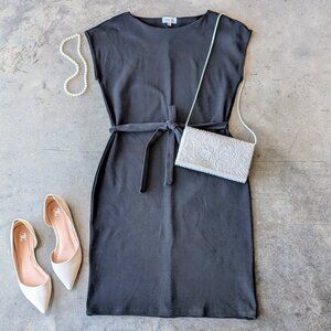 ARMEDANGELS Black Cap Sleeve Belted Waist Tie Midi Sheath Dress medium